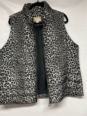 Michael Kors Black and White Leopard Print Puffer Vest